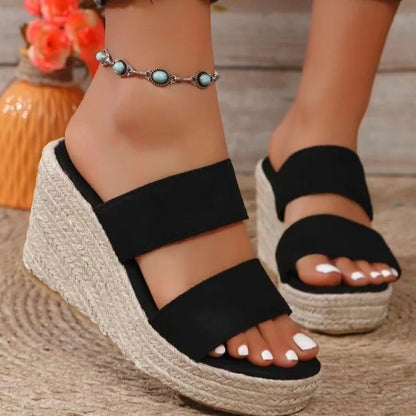 Women Peep High Wedges Heel Slippers Platform Sandals Female Summer Slippers
