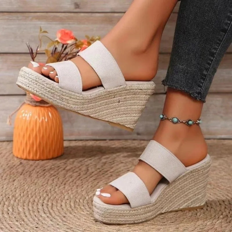 Women Peep High Wedges Heel Slippers Platform Sandals Female Summer Slippers