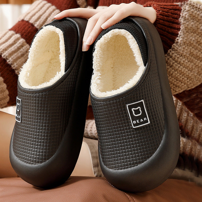 Waterproof Cotton Slippers Winter Non Slip Indoor Outdoor Plush Shoes for Women Men Thick Bottom Cute Bear Couple Home