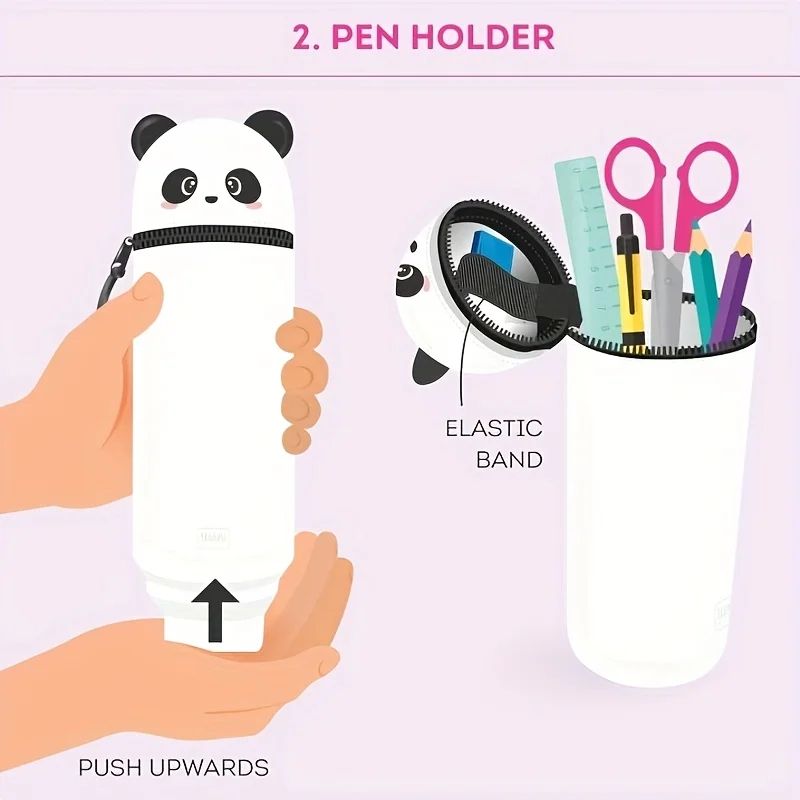 Cute Panda Silicone Pencil Case – 2-in-1 Soft Pen Holder & Zippered Pencil Pouch