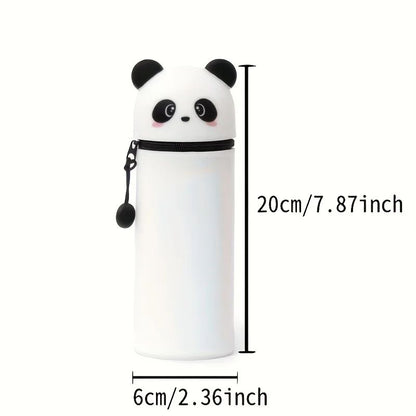 Cute Panda Silicone Pencil Case – 2-in-1 Soft Pen Holder & Zippered Pencil Pouch
