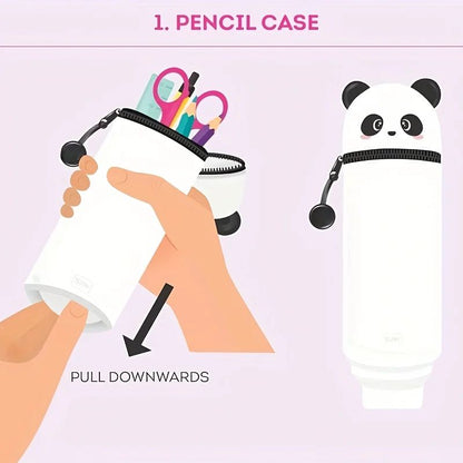 Cute Panda Silicone Pencil Case – 2-in-1 Soft Pen Holder & Zippered Pencil Pouch