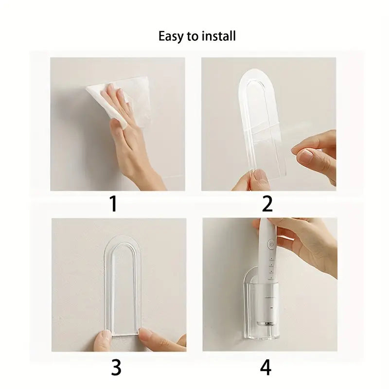 Non Perforated Wall Mounted Toothbrush Holder, Electric Toothbrush Base, Space Saving Bathroom Accessory
