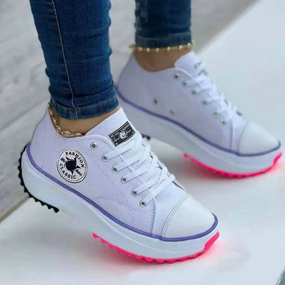 Pattern Womens Casual Lace-Up Canvas Sneakers Flat Shoes
