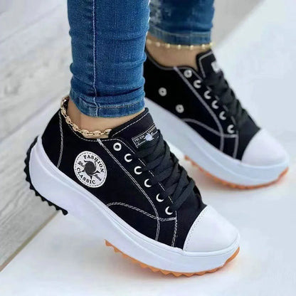 Pattern Womens Casual Lace-Up Canvas Sneakers Flat Shoes