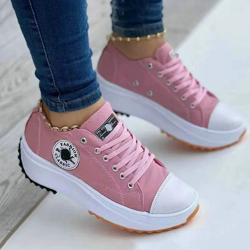 Pattern Womens Casual Lace-Up Canvas Sneakers Flat Shoes