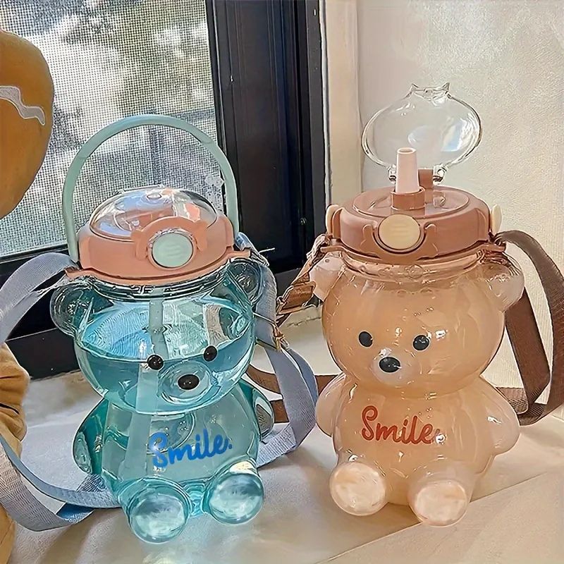 Cute Bear Large-Capacity Water Bottle – 1000 ml / 1400 ml Kids & Outdoor Tumbler with Straw