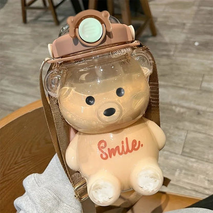 Cute Bear Large-Capacity Water Bottle – 1000 ml / 1400 ml Kids & Outdoor Tumbler with Straw