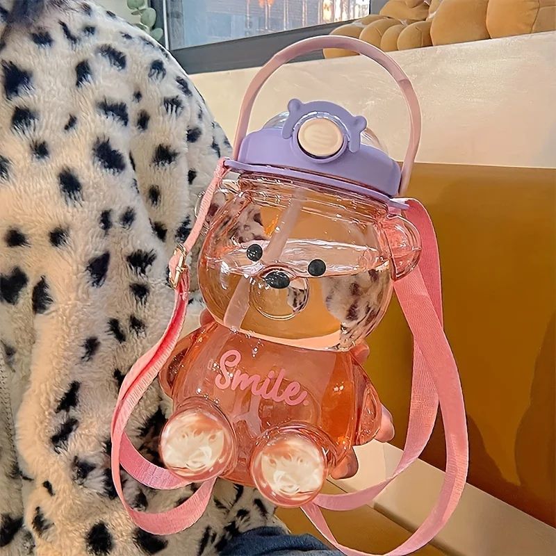 Cute Bear Large-Capacity Water Bottle – 1000 ml / 1400 ml Kids & Outdoor Tumbler with Straw