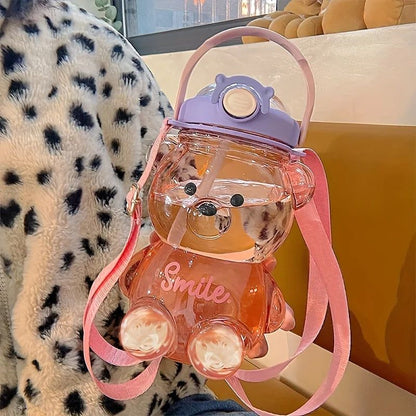 Cute Bear Large-Capacity Water Bottle – 1000 ml / 1400 ml Kids & Outdoor Tumbler with Straw