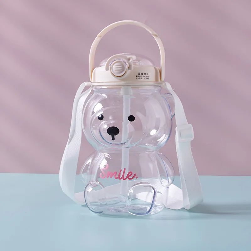 Cute Bear Large-Capacity Water Bottle – 1000 ml / 1400 ml Kids & Outdoor Tumbler with Straw