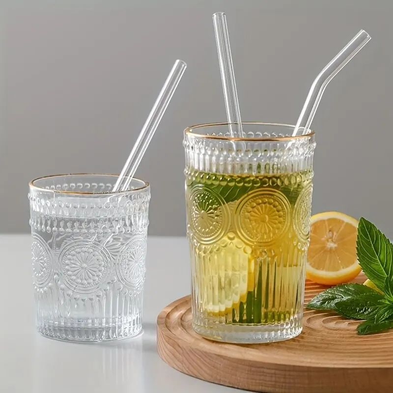 Heat-Resistant Glass Straw Set, 5-Piece Reusable Drinking Straws with Cleaning Brush