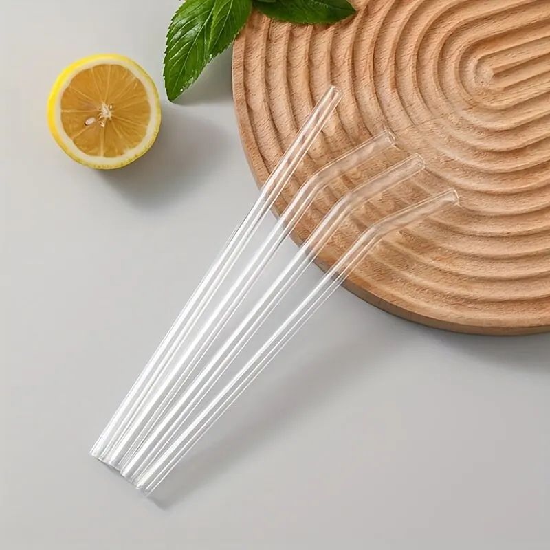 Heat-Resistant Glass Straw Set, 5-Piece Reusable Drinking Straws with Cleaning Brush