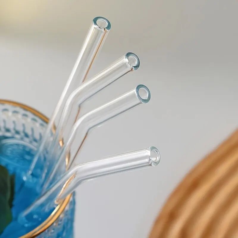 Heat-Resistant Glass Straw Set, 5-Piece Reusable Drinking Straws with Cleaning Brush