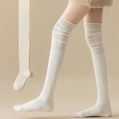 Knee High Socks Thin Long Stacked Socks Womens High Elastic Stockings