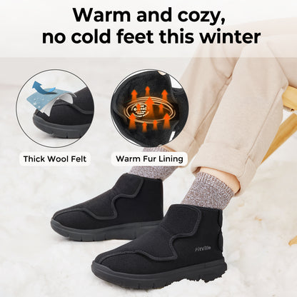 Diabetic Boots Winter Boots For Women Wide Version Adjustable Straps With Fur Lining Thickened Warm For Swollen Feet