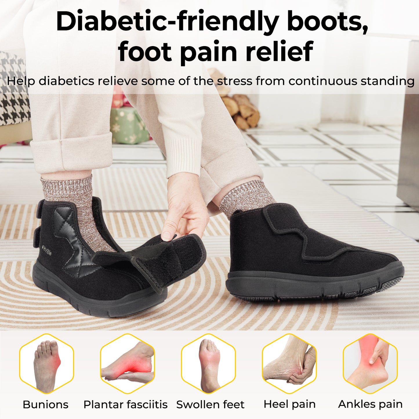 Diabetic Boots Winter Boots For Women Wide Version Adjustable Straps With Fur Lining Thickened Warm For Swollen Feet