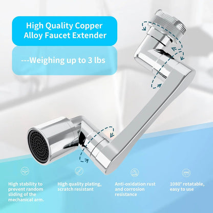 Universal Swivel Faucet Extender – 1080° Dual-Mode Rotating Sprayer for Kitchen & Bathroom
