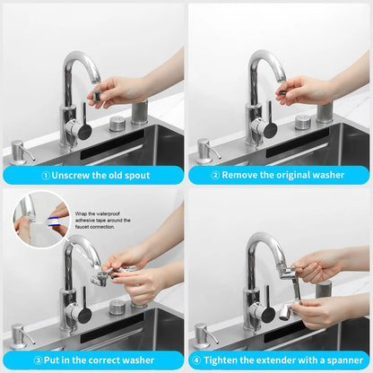 Universal Swivel Faucet Extender – 1080° Dual-Mode Rotating Sprayer for Kitchen & Bathroom