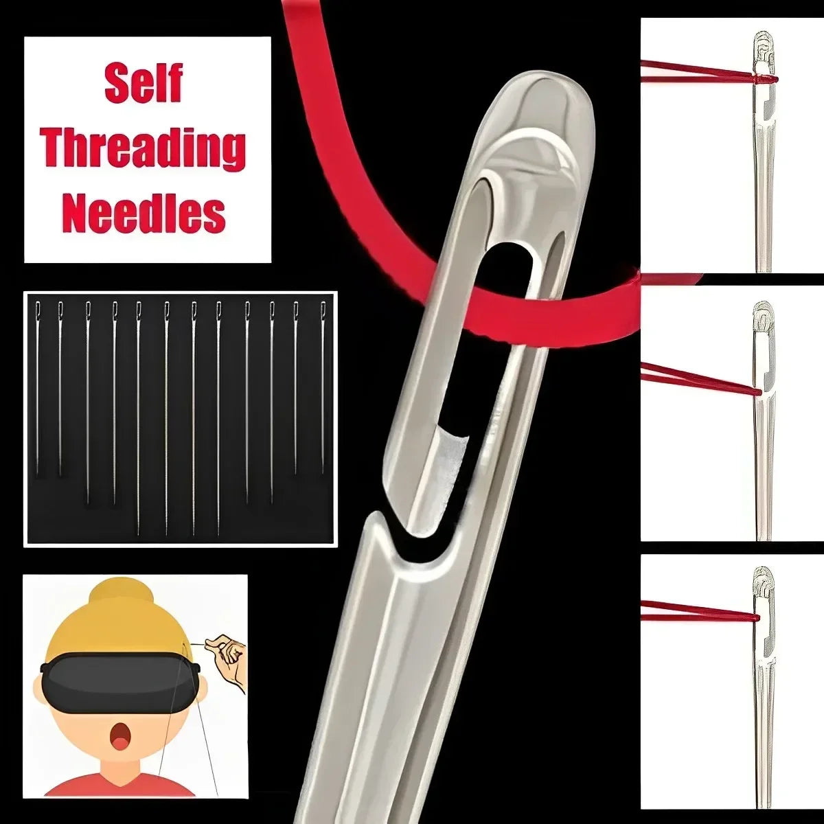 Side Hole Blind Sewing Needles, Stainless Steel Elderly Needles, DIY Home Self Threading Needle for Hand Stitching Pin