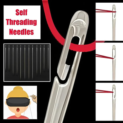 Side Hole Blind Sewing Needles, Stainless Steel Elderly Needles, DIY Home Self Threading Needle for Hand Stitching Pin