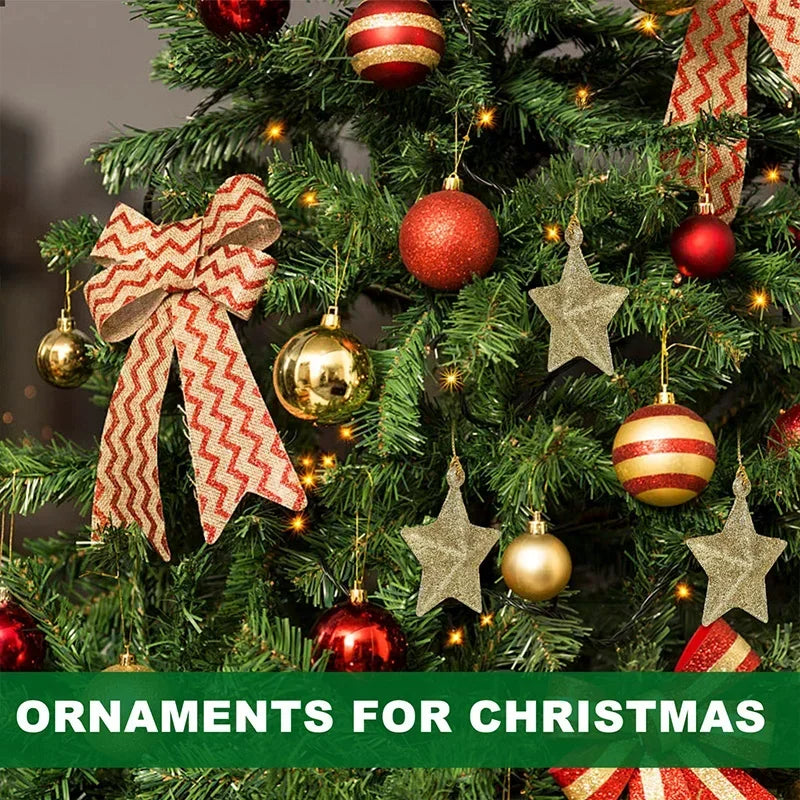 Gold Glitter Star Ornaments, Christmas Tree Pendant, Festive Party Decorations
