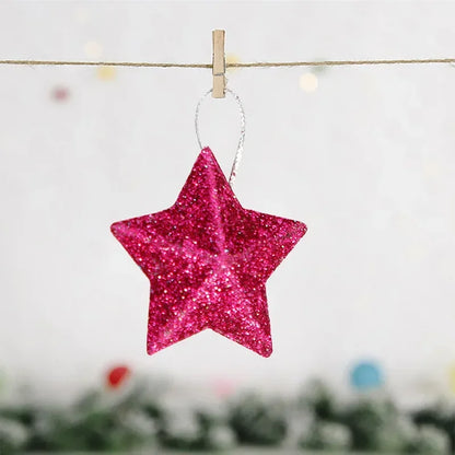 Gold Glitter Star Ornaments, Christmas Tree Pendant, Festive Party Decorations