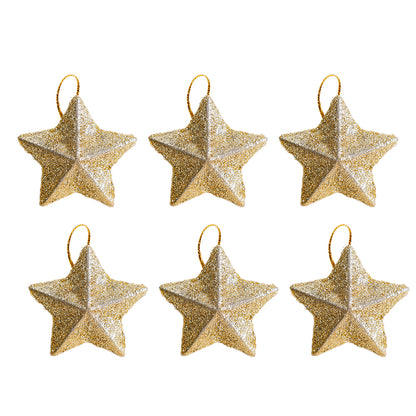 Gold Glitter Star Ornaments, Christmas Tree Pendant, Festive Party Decorations