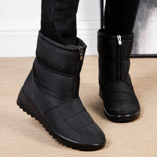 Plush Winter Warm Snow Boots for Women Waterproof Front Zipper Non Slip Ankle Boots Cotton Padded Shoes
