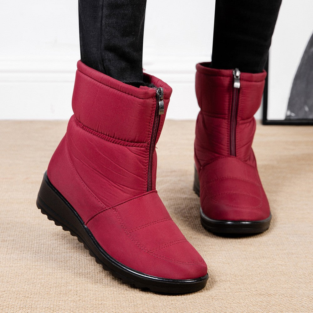 Plush Winter Warm Snow Boots for Women Waterproof Front Zipper Non Slip Ankle Boots Cotton Padded Shoes