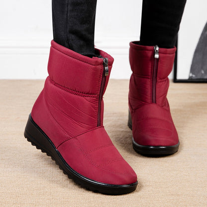Plush Winter Warm Snow Boots for Women Waterproof Front Zipper Non Slip Ankle Boots Cotton Padded Shoes