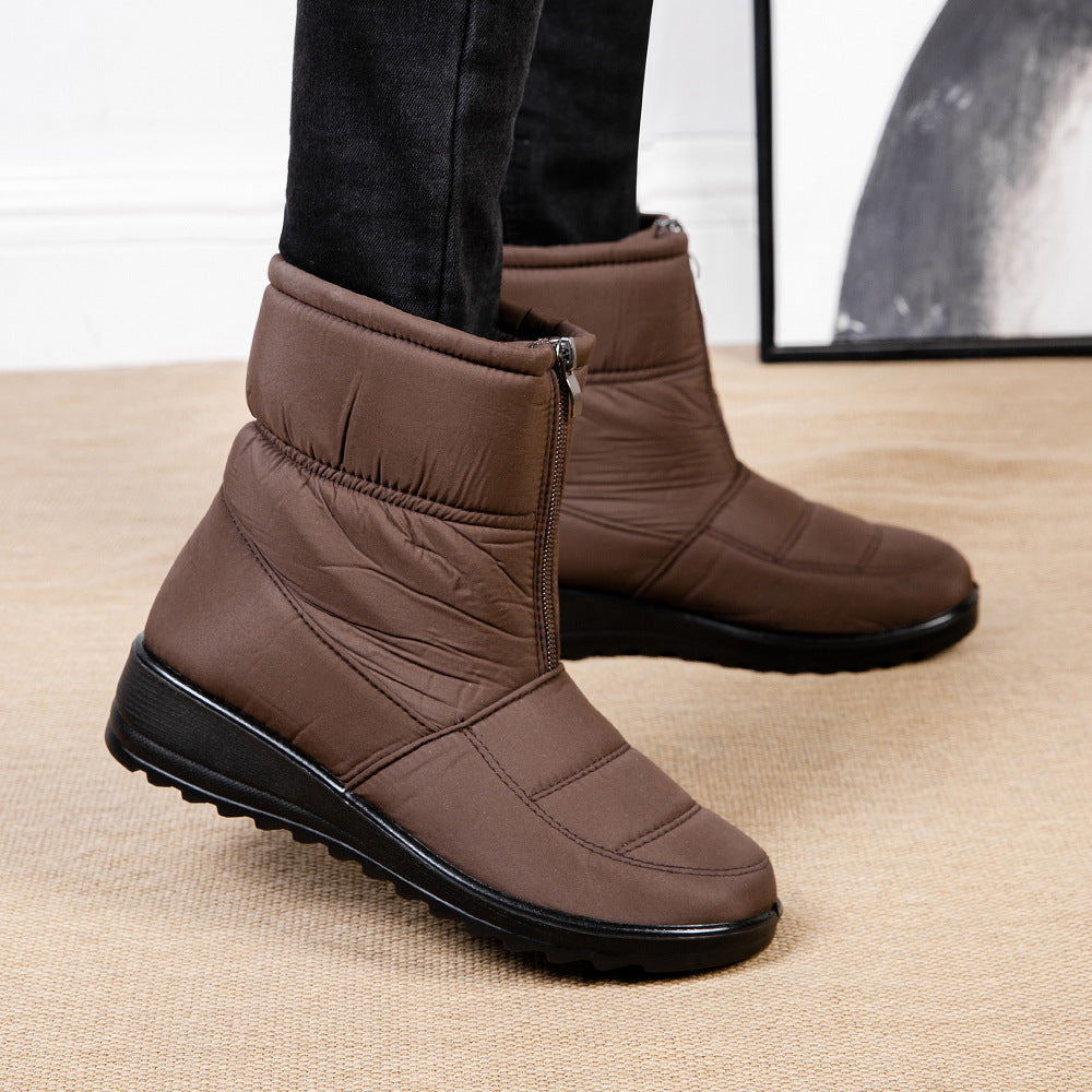 Plush Winter Warm Snow Boots for Women Waterproof Front Zipper Non Slip Ankle Boots Cotton Padded Shoes