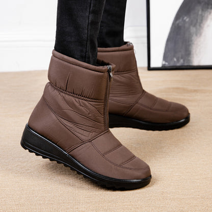 Plush Winter Warm Snow Boots for Women Waterproof Front Zipper Non Slip Ankle Boots Cotton Padded Shoes
