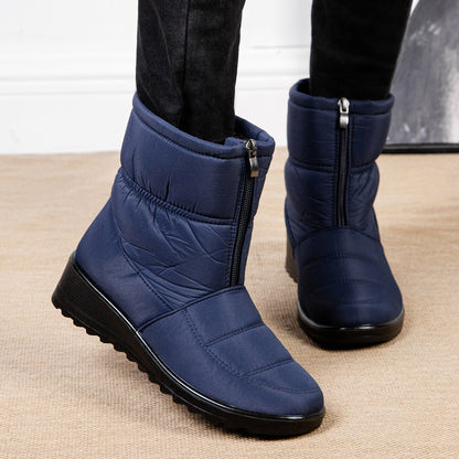 Plush Winter Warm Snow Boots for Women Waterproof Front Zipper Non Slip Ankle Boots Cotton Padded Shoes
