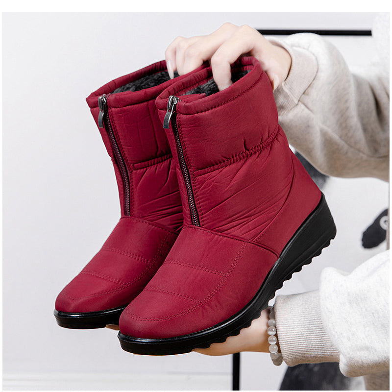 Plush Winter Warm Snow Boots for Women Waterproof Front Zipper Non Slip Ankle Boots Cotton Padded Shoes