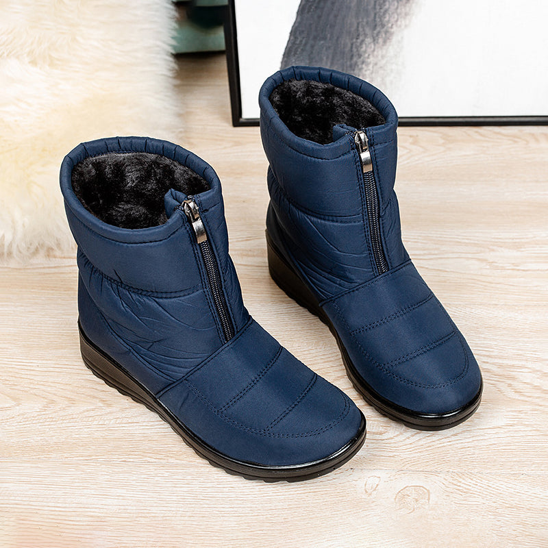 Plush Winter Warm Snow Boots for Women Waterproof Front Zipper Non Slip Ankle Boots Cotton Padded Shoes