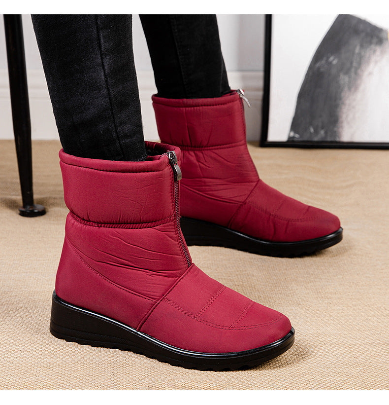 Plush Winter Warm Snow Boots for Women Waterproof Front Zipper Non Slip Ankle Boots Cotton Padded Shoes