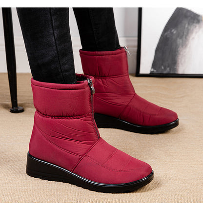 Plush Winter Warm Snow Boots for Women Waterproof Front Zipper Non Slip Ankle Boots Cotton Padded Shoes