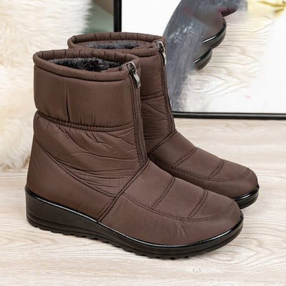 Plush Winter Warm Snow Boots for Women Waterproof Front Zipper Non Slip Ankle Boots Cotton Padded Shoes