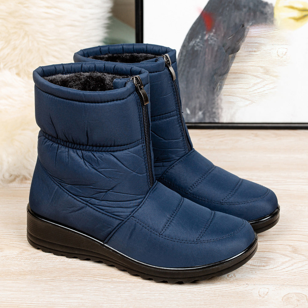 Plush Winter Warm Snow Boots for Women Waterproof Front Zipper Non Slip Ankle Boots Cotton Padded Shoes