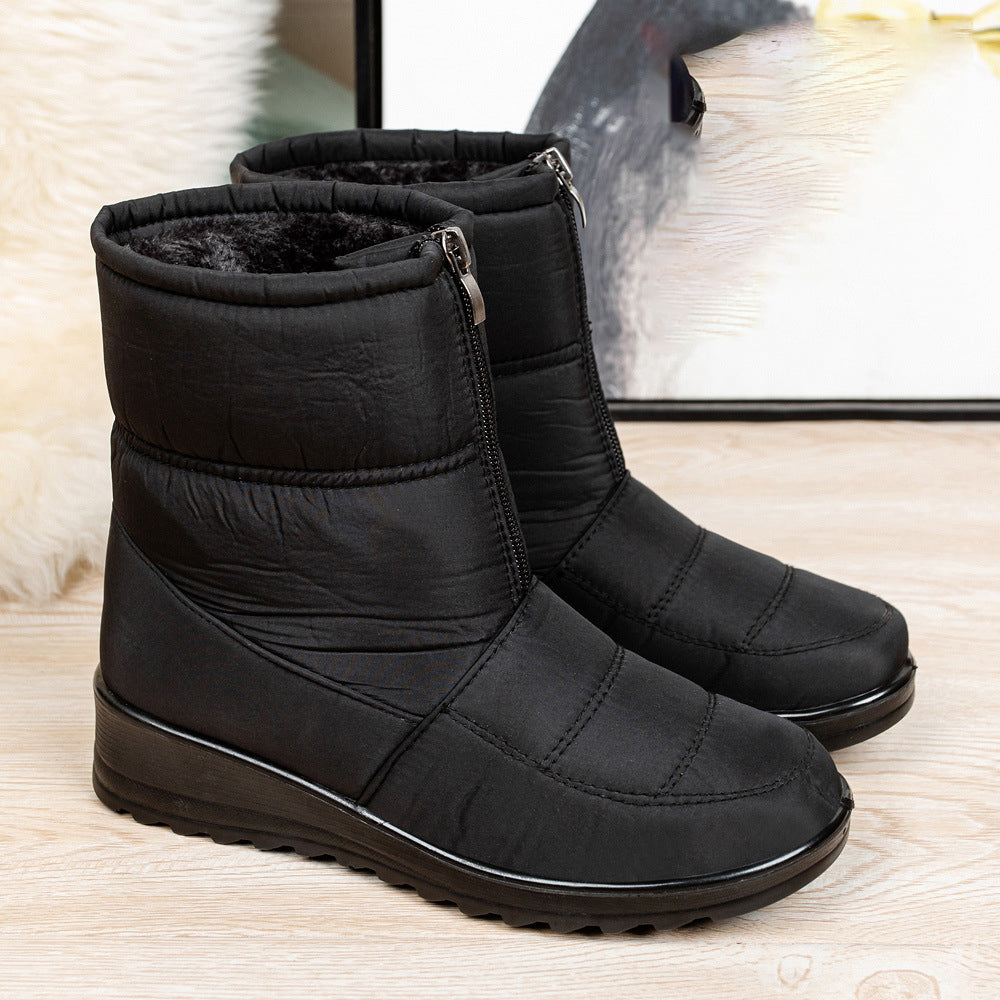 Plush Winter Warm Snow Boots for Women Waterproof Front Zipper Non Slip Ankle Boots Cotton Padded Shoes