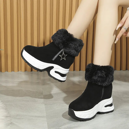 Winter Snow Boots Fleece Lined Warm Cotton Boots For Women Korean Style With Increased Inner Height