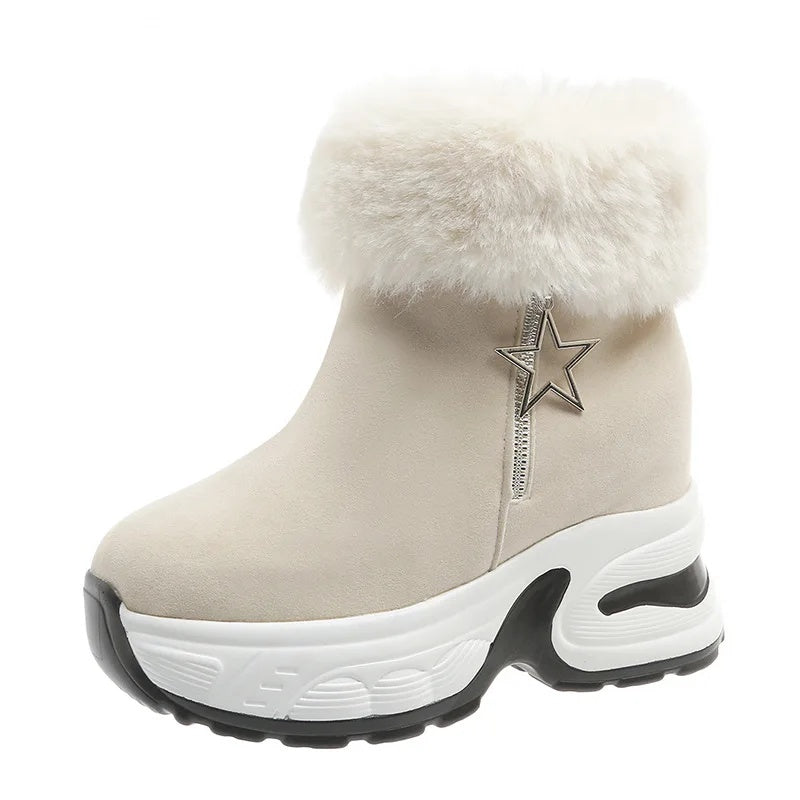 Winter Snow Boots Fleece Lined Warm Cotton Boots For Women Korean Style With Increased Inner Height