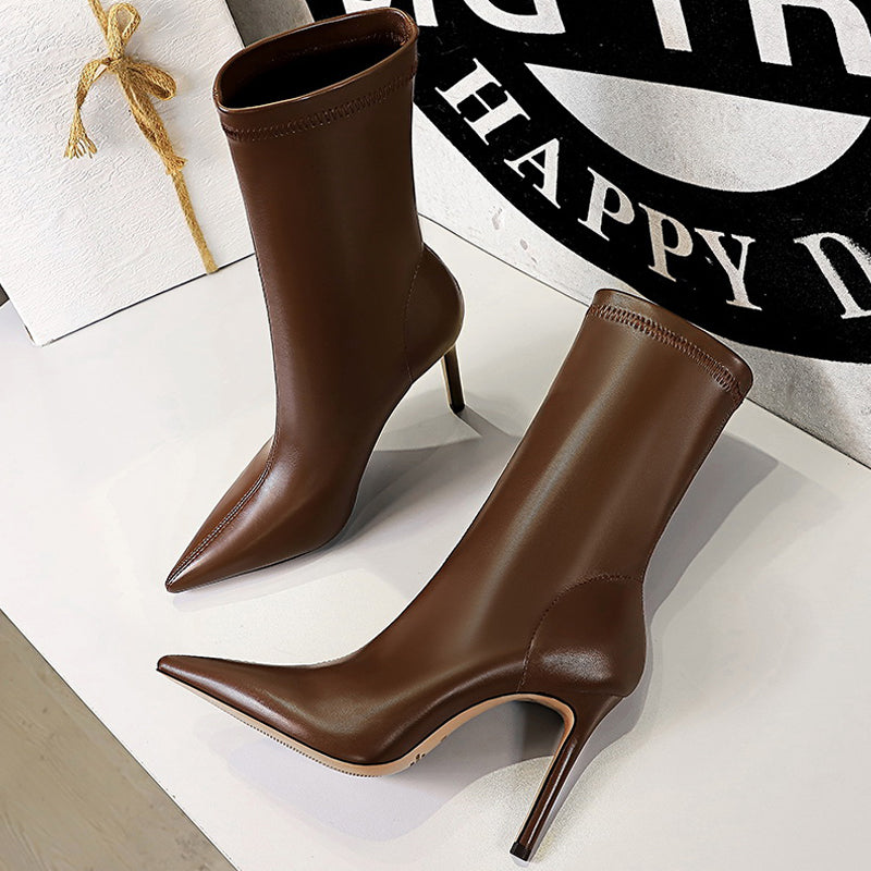 Winter Boots Women Ankle Boots High Heels Leather Boots Ladies Booties Short Boots