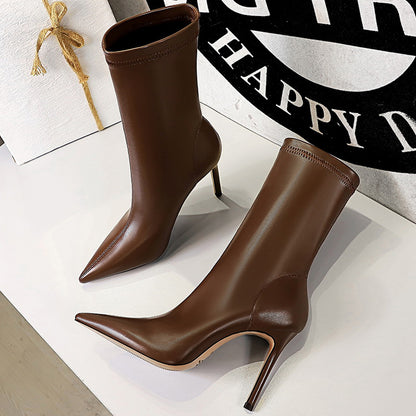 Winter Boots Women Ankle Boots High Heels Leather Boots Ladies Booties Short Boots