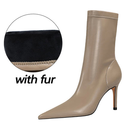 Winter Boots Women Ankle Boots High Heels Leather Boots Ladies Booties Short Boots