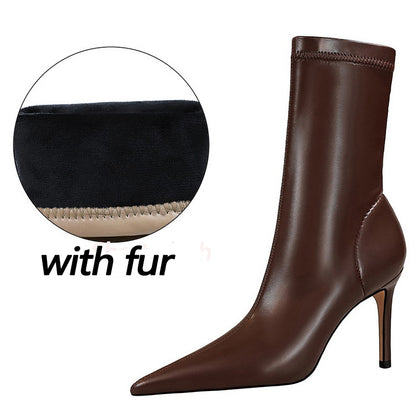 Winter Boots Women Ankle Boots High Heels Leather Boots Ladies Booties Short Boots