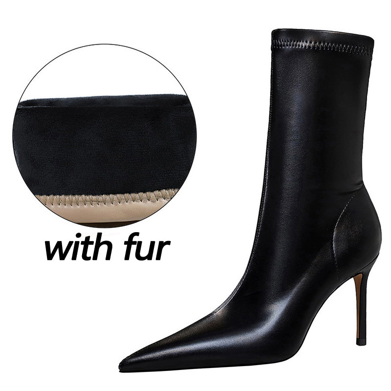 Winter Boots Women Ankle Boots High Heels Leather Boots Ladies Booties Short Boots