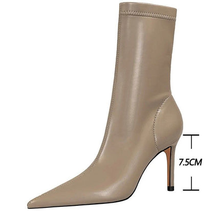 Winter Boots Women Ankle Boots High Heels Leather Boots Ladies Booties Short Boots