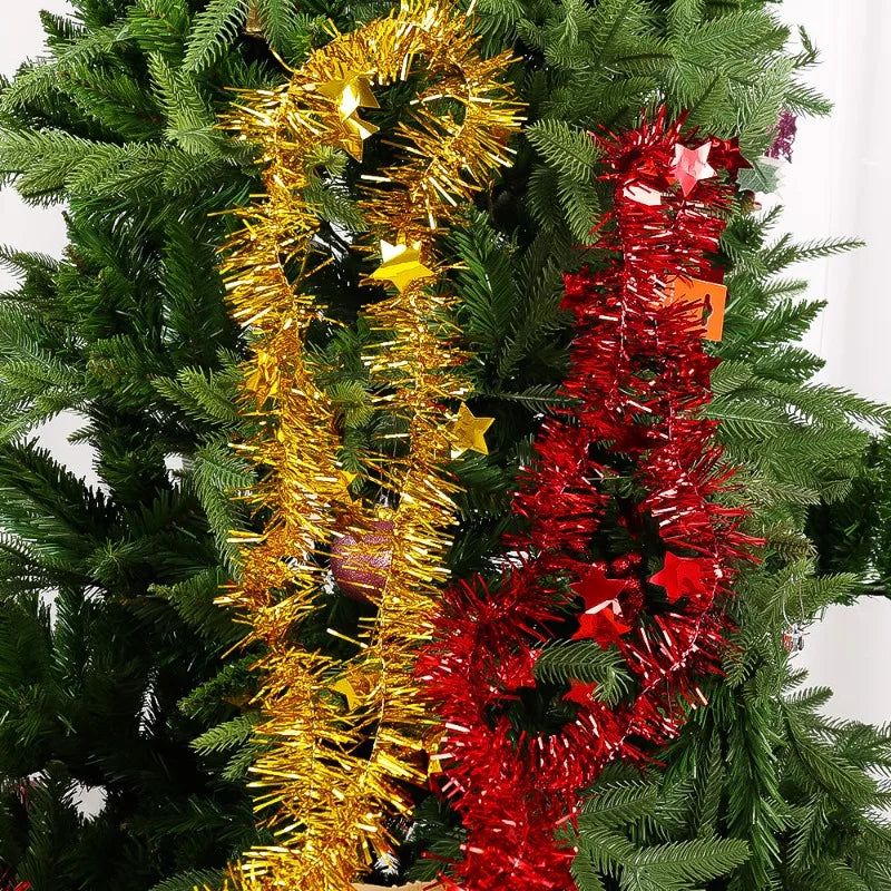 Christmas PVC Tinsel Ribbon Garlands, Colorful Star Ornaments for Tree and Home Decor